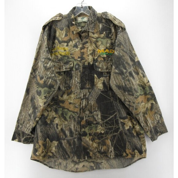 VINTAGE Mossy Oak Shirt XL Treestand Camo Hunting MAD Calls Military - Picture 1 of 15